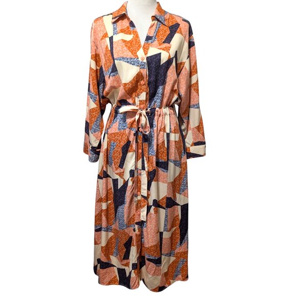 Corey Lynn Calter Womens Size M Abstract Geometric Tie Waist Pockets Shirt Dress - Picture 1 of 8